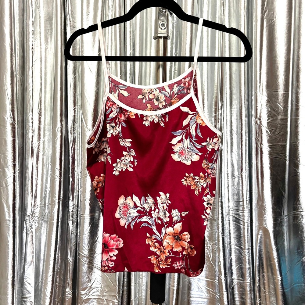 Burgundy Floral Satin Cami Top